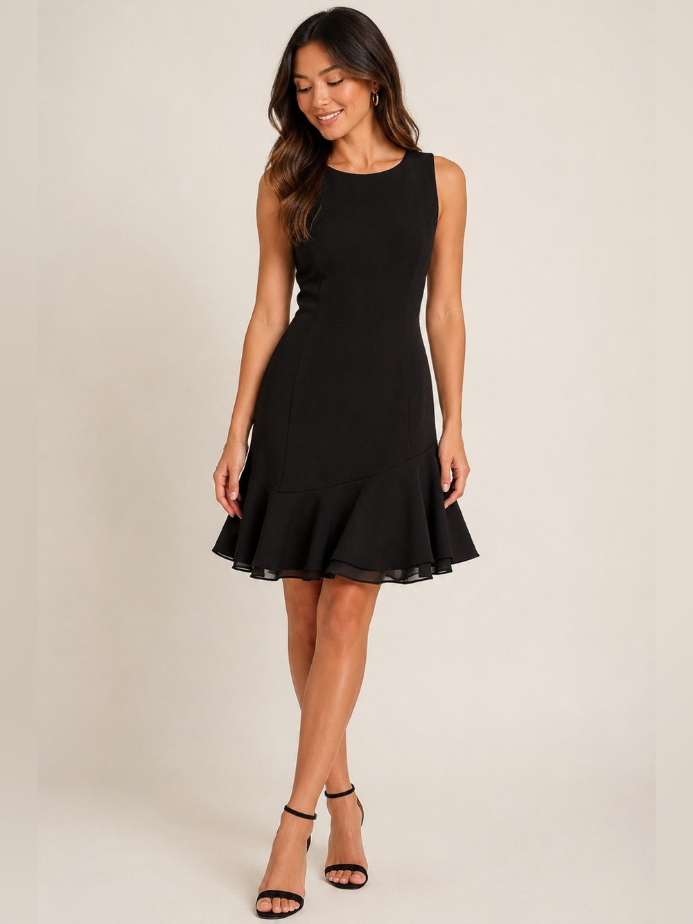 Like New! Sam Edelman Black Sleeveless Dress Ruffle Hem Exposed Back Zipper